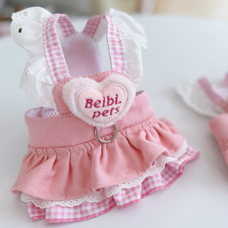Breathable Denim Dog Dress with Leash for Small Breeds