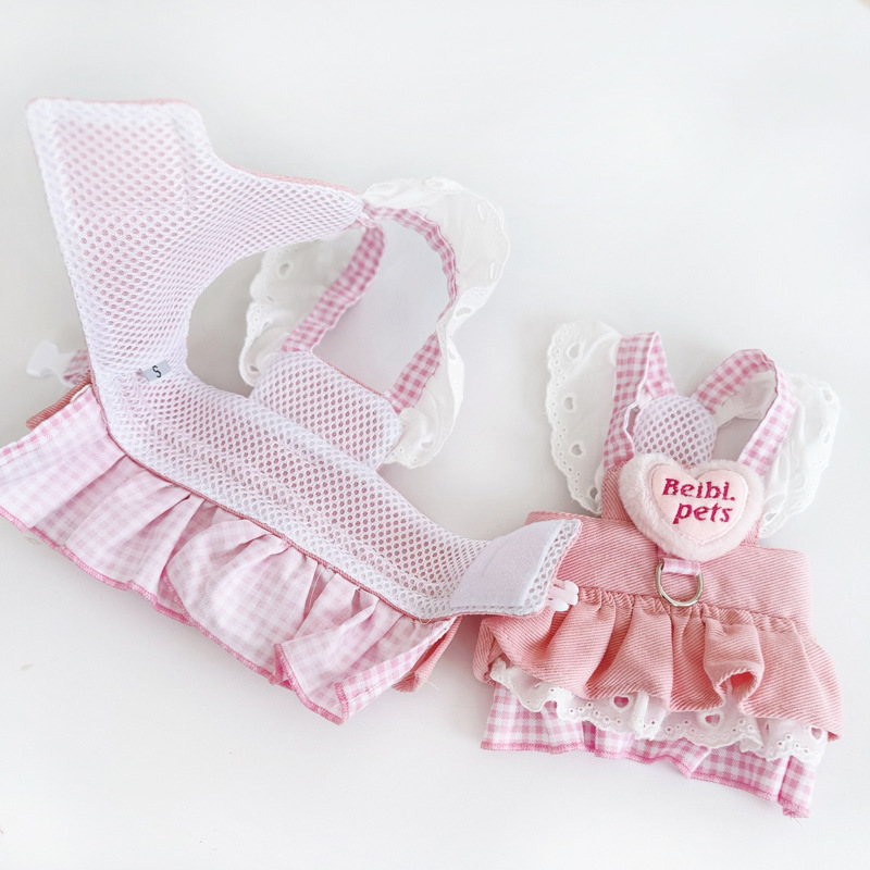 Breathable Denim Dog Dress with Leash for Small Breeds