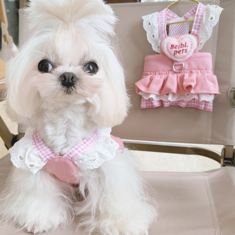 Breathable Denim Dog Dress with Leash for Small Breeds